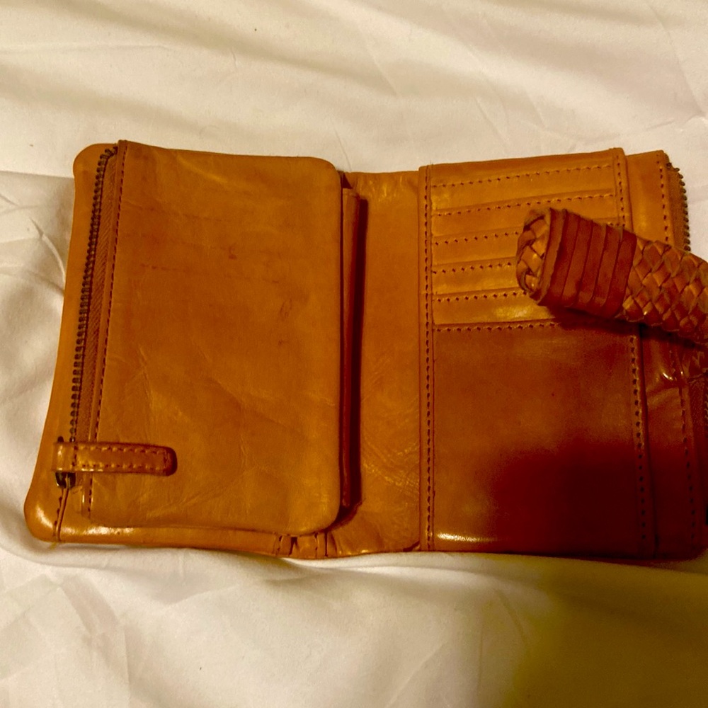 Genuine Leather Cognac Clutch Wallet Woven Detail Boho Made in India - Picture 5 of 8